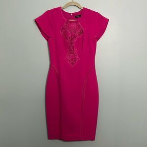 Karen Millen - Hot Pink Sheath Dress W/ Lace Embroidery NWT